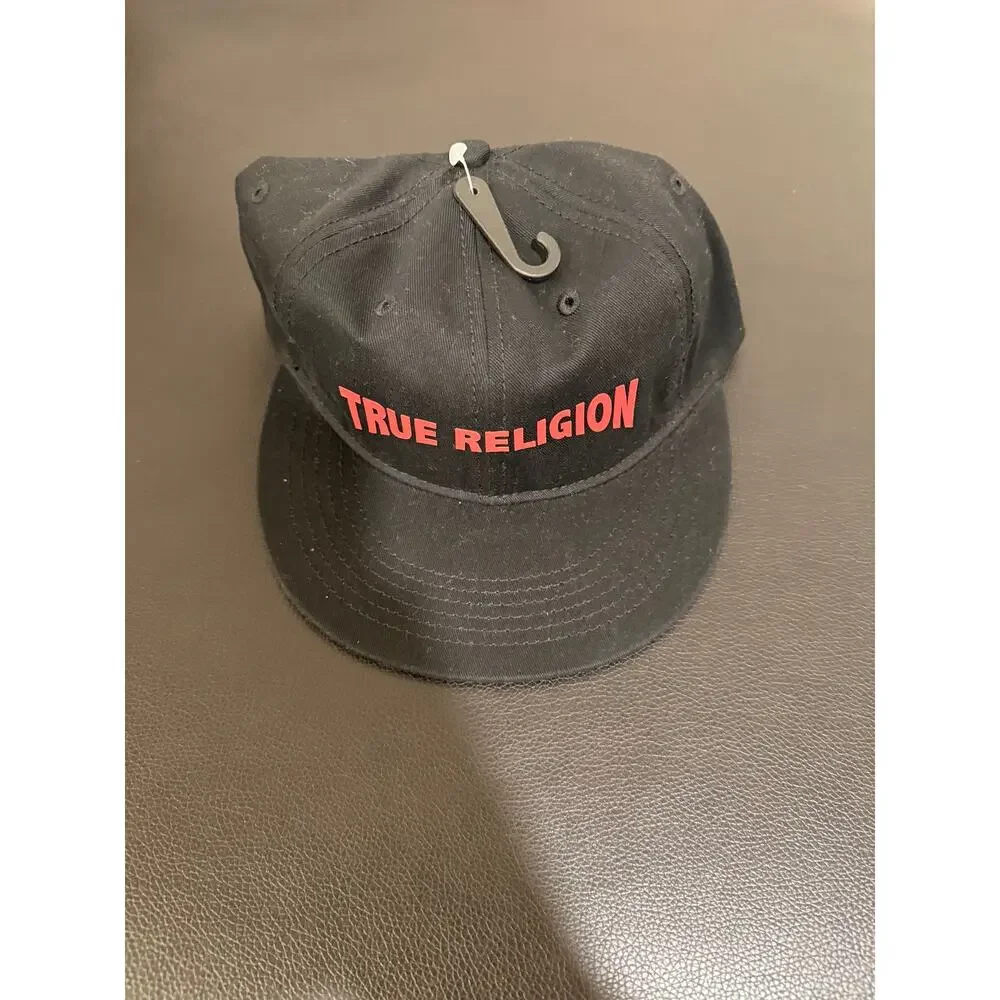 NEW True Religion Canvas Rubber Logo Patch Cap Hat Men's Black Red TR2719